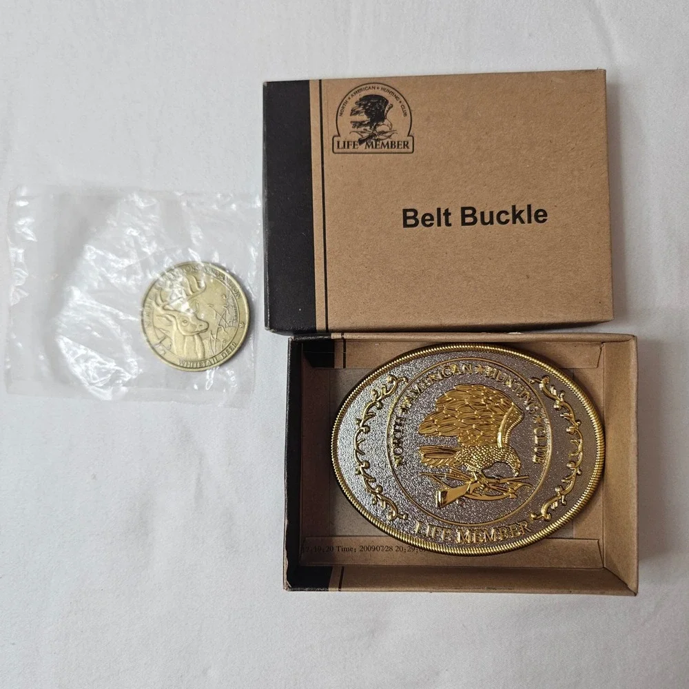 North American Hunting Club‎ Life Member Belt Buckle & Whitetail Deer Medallion